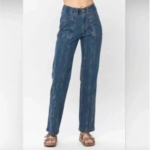 Judy Blue straight leg Jeans Elastic comfort Waist Pull On Hi Rise Blue 27